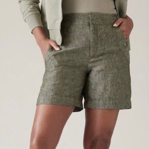ATHLETA Voyager 100% Linen Shorts Green Sz 8